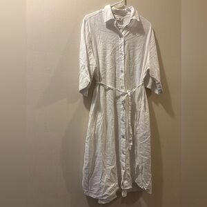 Ripe Maternity White Sleeve Shirt Dress - button up - XL - belted - pockets